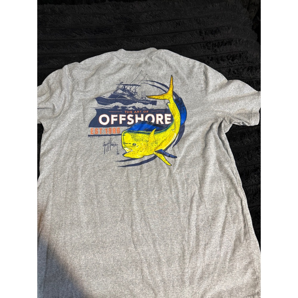 Guy Harvey Mens Art of Offshore Mahi Mahi Fishing Graphic T-Shirt Gray Medium